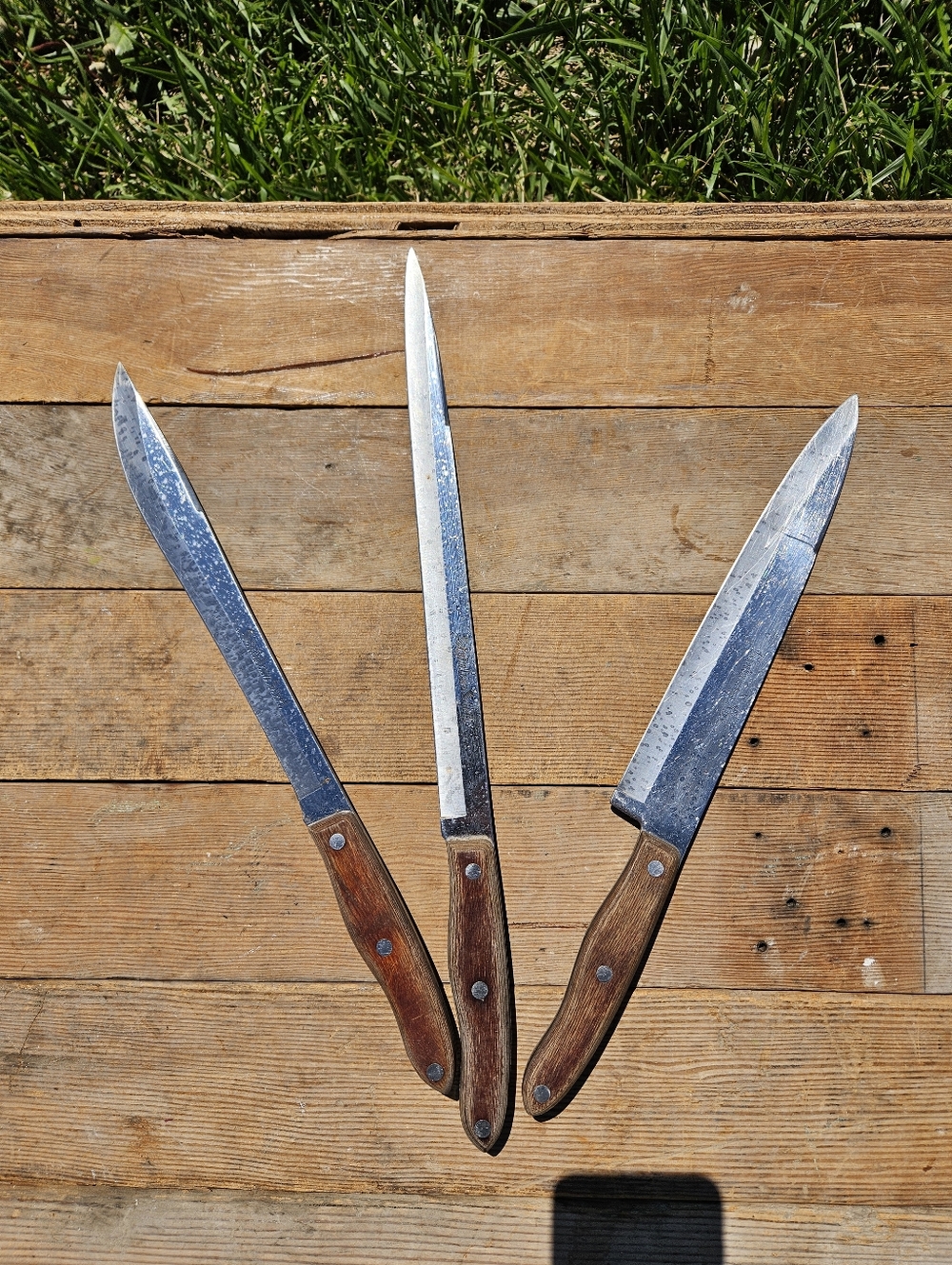 VTG Interpur Stainless Steel Knife Lot of 3 Japan Wood Handle Slicing Carving...